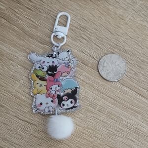 Cute Character Keychain with White Pom Pom